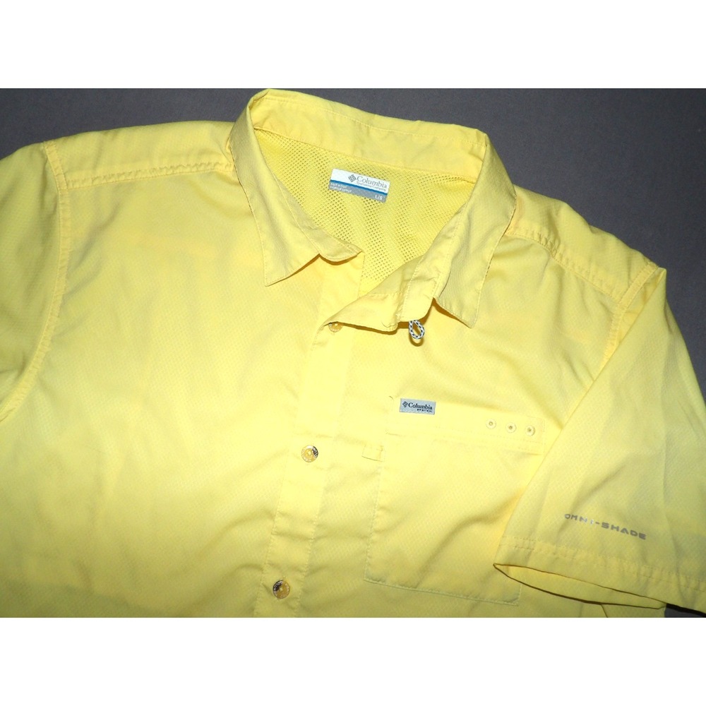 Columbia PFG Omni-Shade Yellow Vented Short Sleeved Button Up Shirt Men's Large